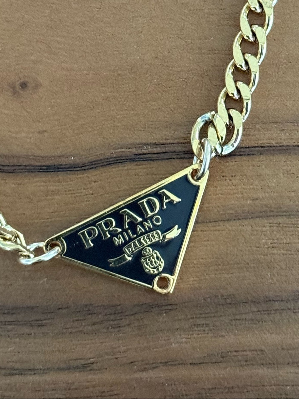 Prada Gold Triangle Logo Chain Necklace - Gold - Picture 3 of 5